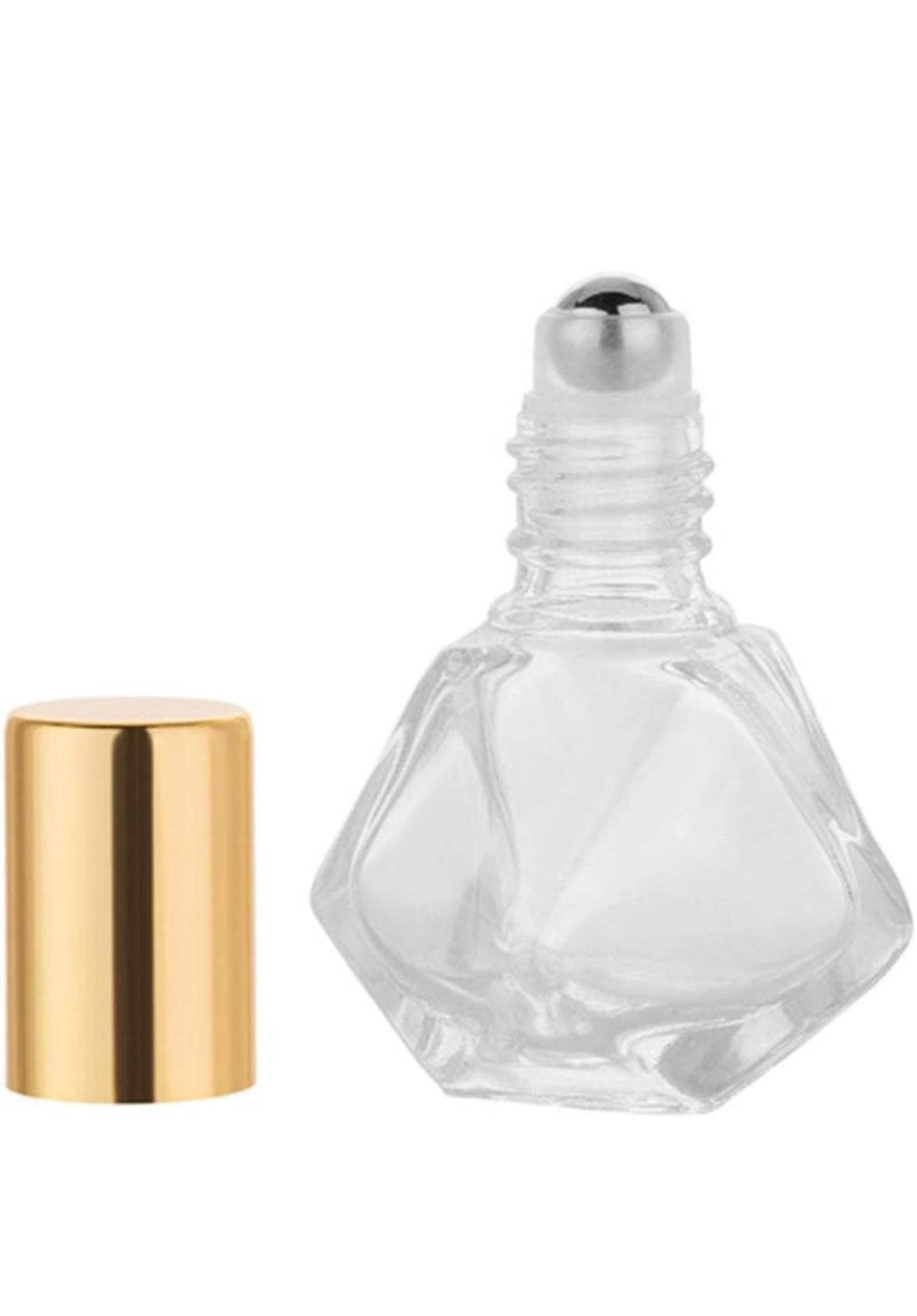 5ml clear diamond cut glass roller bottle with stainless steel tollerball & gold cap for custom blends 